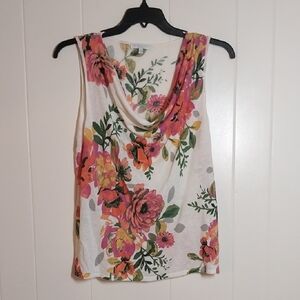 Adrienne Vittadini Linen Blend Floral Sleeveless Top Large